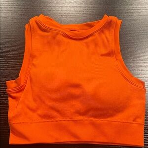 Vibrant Orange Pro-Fit Seemless Ribbed Crop Top/ Sports Bra Size Small